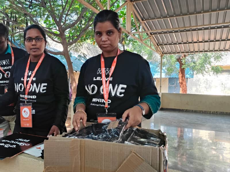 Foundation volunteers distributing supplies